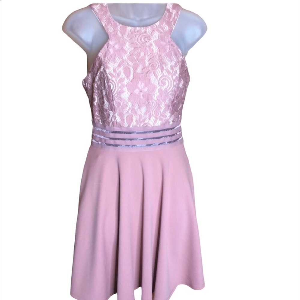Blush pink romantic mini dress with lace size small